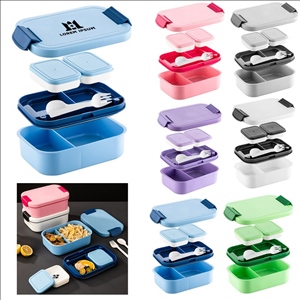 Leak-Proof Lunch Box with Utensils & Sauce Cups